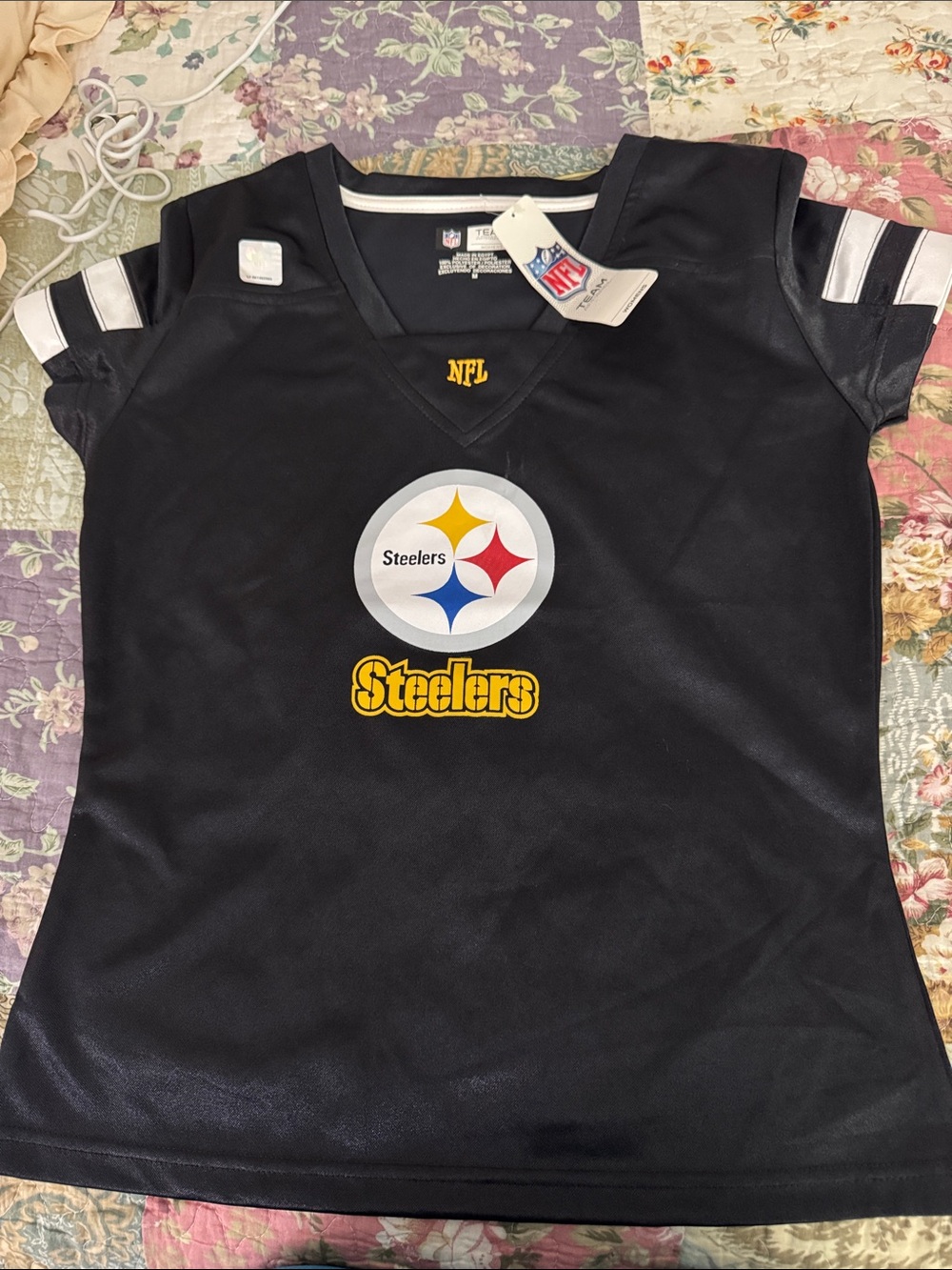 NFL Black Short Sleeve Team Jersey with White Sleeve Stripes